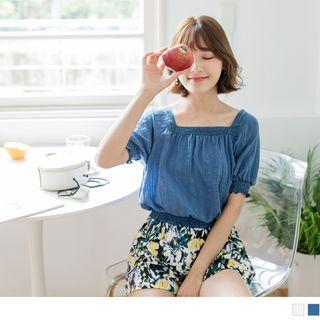 Square Neck Cropped Smocked Top