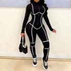 Contrast Long Sleeve Zipped Jumpsuit