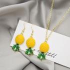 Set : Pineapple Pendant Alloy Necklace + Dangle Earring X732 - 1 Set - Dangle Earring & Necklace - Gold - One Size