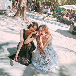 Plunge-neck Crochet-lace Maxi Sundress