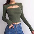 Cut-out Cropped Rib Knit Top
