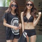 Set : Plain Bikini + Print Cover-up