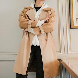 Double-breasted Faux-suede Panel Coat