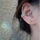 Set: Bead Stud Earring + Rhinestone Ear Cuff Set - Gold - One Size