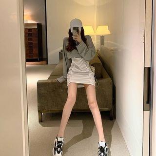 Set: Cropped Sweatshirt + Spaghetti Strap Mini Dress Sweatshirt - Gray - One Size / Dress - White - One Size