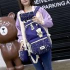 Set Of 3: Star Print Canvas Backpack + Crossbody Bag + Clutch