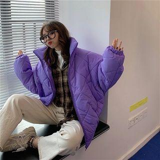 Plain Turtle-neck Long-sleeve Oversize Jacket