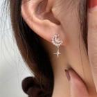 925 Sterling Silver Rhinestone Moon And Star Drop Earring