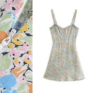 Frilled Floral Print Mini Dress