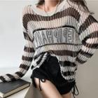 Letter Embroidered Long-sleeve Mesh Top