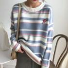 Striped Embroidered Loose-fit Sweater