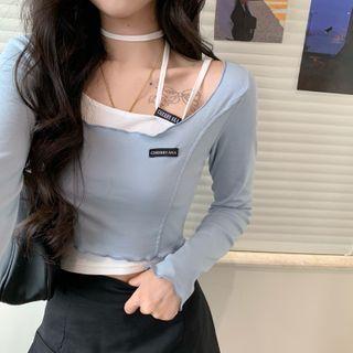 Plain Cropped Camisole / Lettuce-edge Long Sleeve Cropped Top