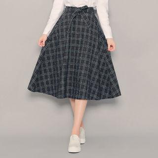 Checked A-line Midi Skirt With Sash
