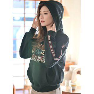 Letter Piped Fleece-lined Hoodie Black - One Size