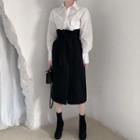 Balloon-sleeve Shirt / Tie-waist Midi A-line Skirt