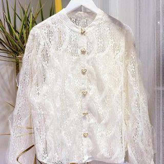Long-sleeve Button-up Lace Blouse