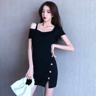 Off-shoulder Side Slit Mini Dress