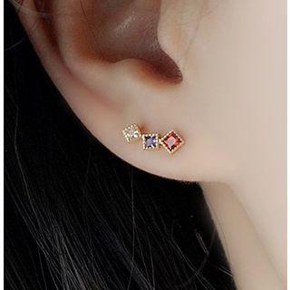S925 Silver Colored Rhinestone Stud Earring 1 Pair - One Size