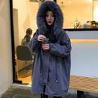 Furry Hood Padded Coat Gray - One Size