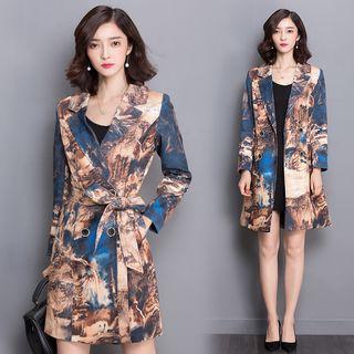 Printed Long Trench Jacket