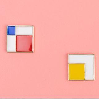 Colour Block Square Asymmetrical Earring