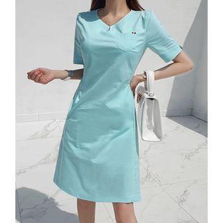 Slit-neck Pocket-front A-line Dress