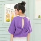 Elbow-sleeve Open Back Twisted T-shirt