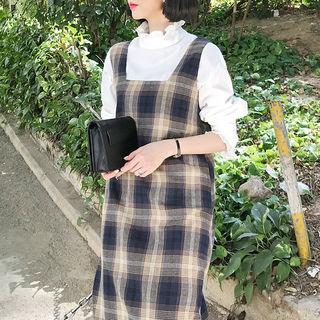 Square-neck Sleeveless Check Dress