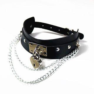 Heart Padlock Faux Leather Choker