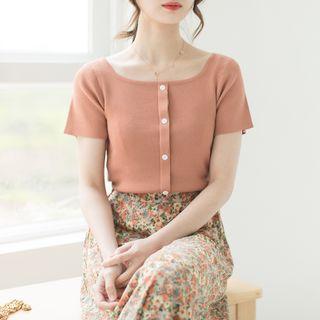 Sheath Square-neck Short-sleeve Knit Top