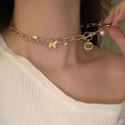 Butterfly Faux Crystal Faux Pearl Alloy Choker Gold - One Size