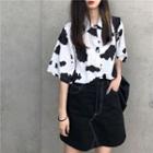 Cow Print Elbow-sleeve Shirt As Shown In Figure - One Size
