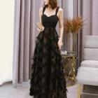 Sleeveless Feather-accent A-line Evening Gown