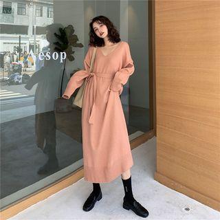 Long-sleeve Maxi Knit Dress Pink - One Size