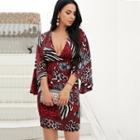 Deep V-neck Cape-sleeve Sheath Dress