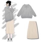 Polo Neck Sweater / Corduroy A-line Midi Skirt