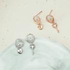 Non-matching Rhinestone Heart & Key Dangle Earring