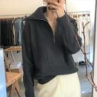 Plain Half-zip Sweater Dark Gray - One Size
