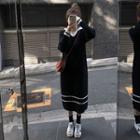 Contrast Long-sleeve Midi Knit Dress Black - One Size