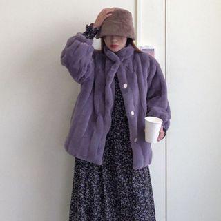 Long-sleeve Faux Furry Plain Thick Jacket
