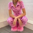 Short-sleeve Heart Print Shirt Jumpsuit
