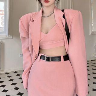 Plain Blazer / Cropped Camisole Top / Mini Pencil Skirt