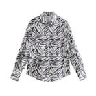 Long-sleeve Collar Zebra Print Shirt