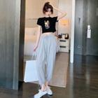 Embroidered Crop T-shirt / Harem Pants