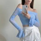 Long-sleeve Off Shoulder Mesh Top