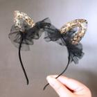 Sequined Cat Ear Lace Headband Black - One Size