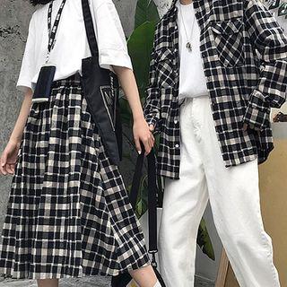 Couple Matching Plaid Shirt / A-line Midi Skirt