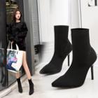 Pointy Toe Knit High Heel Short Boots