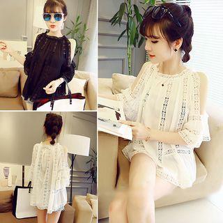 Cutout Shoulder Chiffon Blouse