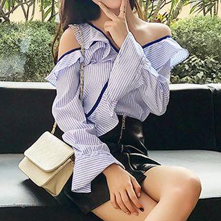 One Shoulder Striped Long-sleeve Top